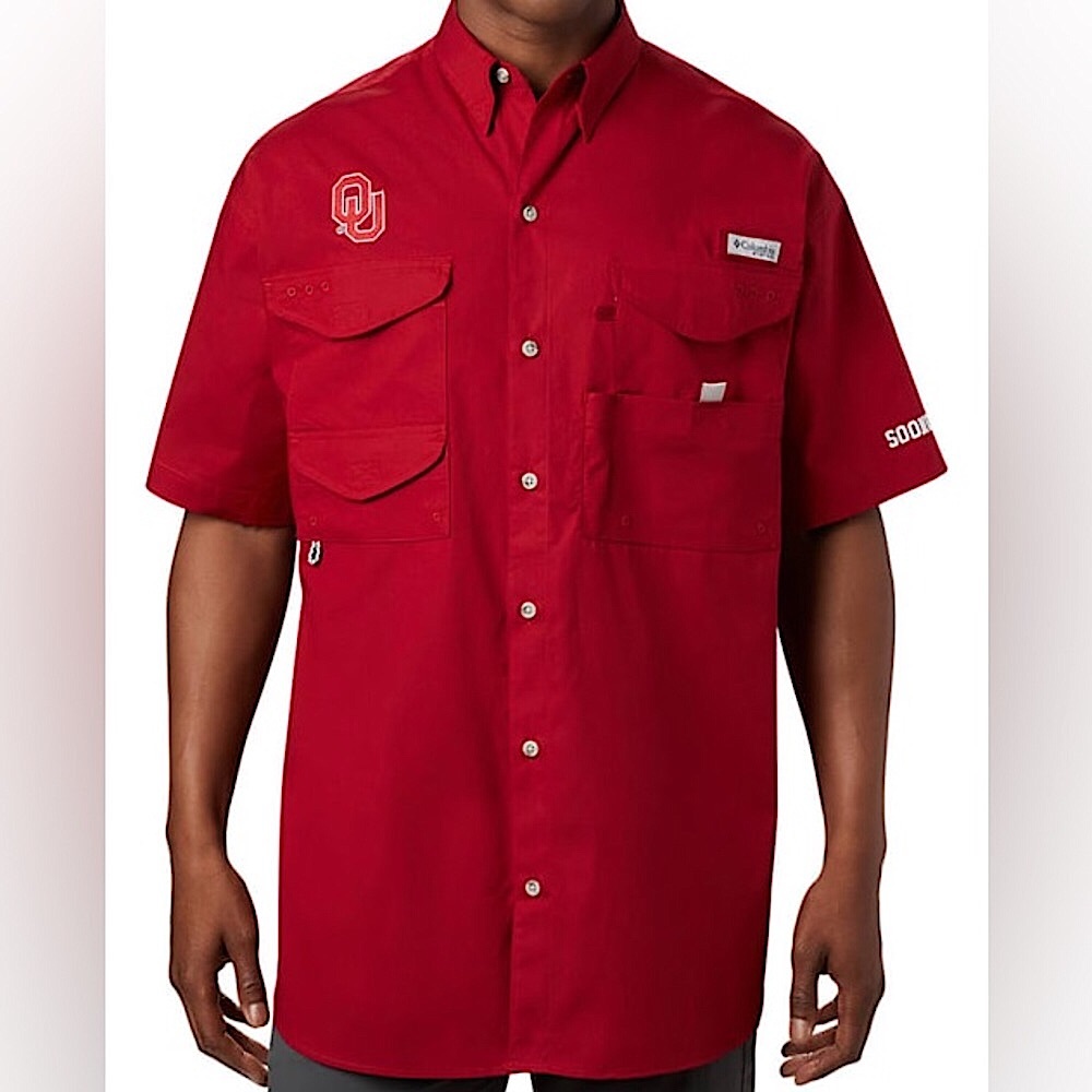 OKLAHOMA SOONERS COLUMBIA MEN’S CRIMSON BONEHEAD SHORT SLEEVE DRESS SHIRT XL - Picture 10 of 12